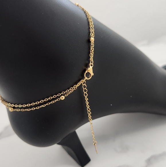 Pink Lotus Stainless Steel Double Circle Anklet With Crystal Accents - Picture 9 of 14